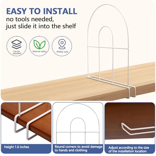 8-Pack 12" Tall Shelf Dividers - Closet Shelf Organizer - Easy to Install - No Tool - White PE Coating Steel - size: 8-PACK, style: Metal Height 12inch