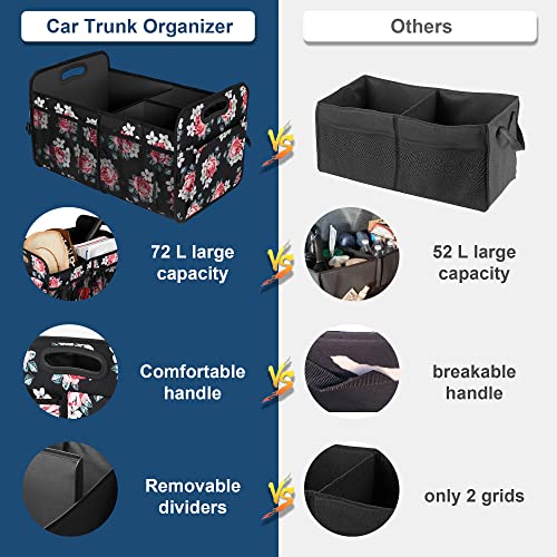 Femuar Car Trunk Organizer,Car Storage Organizer with 72L Large Capacity Waterproof Collapsible and 11 Pockets,Trunk Organizer for Car Suv/Jeep/Sedan, Large Size, Flower - color: flower, size: Large