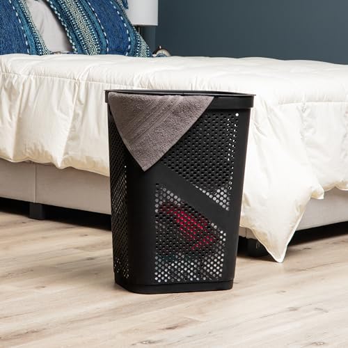 Mind Reader 60L Slim Laundry Hamper, Clothes Basket, Lid, Ventilated, Plastic, Set of 2, Black - color: Black, size: 2-Pack