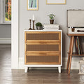 COZAYH Farmhouse 3-Drawer Nightstand, Rattan Cane Front Accent Dresser with Brass Pull, Distressed White - color: Distressed White, style: 3 Drawer/1 pack