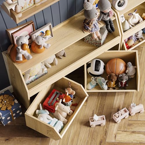 Fulhope Toy Storage Organizer for Kids, Toy Storage Cabinet with Drawers, Boys and Girls Toy Shelf with Wheels, Toy Organizer Kids Bookshelf with Storage for Nursery, Playroom, Bedroom (Burlywood) - color: Burlywood