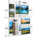 Youeon 2 Pcs Clear Acrylic Magazine Holder Wall Mount, 17 Inch Hanging Magazine Rack with Hardware, Floating Bookshelf Brochure Display Organizer for Home, Office, Reception Area