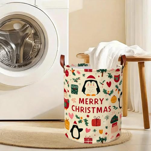 Laundry Basket 15.75 x 15.75 x 19.7 Inch Fabric Christmas Penguin Design Foldable Laundry Hamper with Handles Dirty Clothes Storage for Bedroom Nursery Bathroom Dorm Laundry Room and Holiday Décor - color: Colorful594