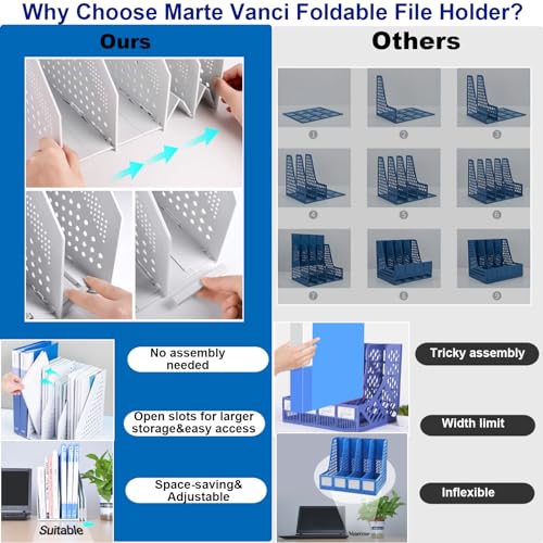 Marte Vanci Collapsible Magazine File Holder with 4 Vertical Compartments, Binder Holder for Desk, Desktop Binder Organizer for Notebook, Documents, Book, School Office Supplies(Light Gray) - color: Light Gray 4 Compartments