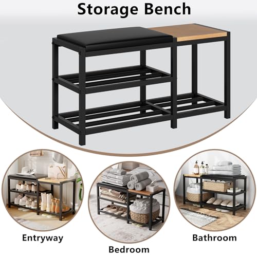 Shoe Bench,Shoe Organizer，Holds Up to 570 lb，12 x 30.7 x 17.3Inches，3-Tier Shoe Storage Bench,Entryway Bench with Cushioned Seats,for Shoe Rack in The Bathroom,Entryway,Bedroom,Living Room