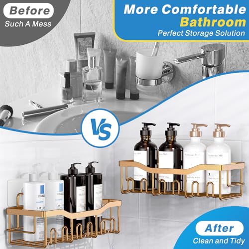 EUDELE Shower Caddy 2 Pack, Adhesive Organizer for Bathroom Storage, Home Decor & Kitchen, No Drilling, Rustproof Stainless Steel Shelf, Bathroom Decor Sets - color: Rose Gold