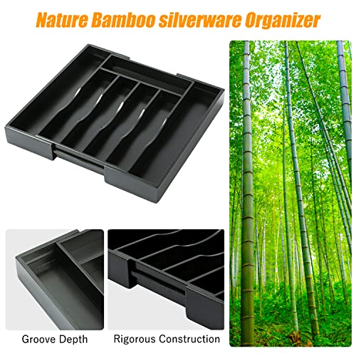 Kitchen Silverware Drawer Organizer and Storage Kitchen Gadgets Best Sellers 2025 First Apartment Essentials New Home Must Haves Things Stuff Accessories House Warming Housewarming Hostess Host Gifts - color: Black, size: 7 Slots Expandable-2PC