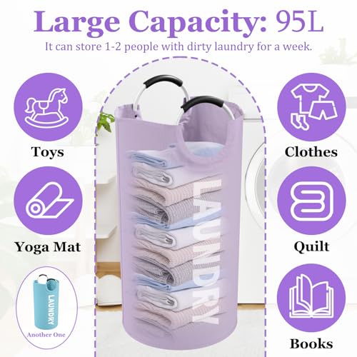 Set of 2 Collapsible Laundry Baskets with Handles, 95L Big Laundry Hampers for Bedroom, Waterproof Clothes Baskets, Independent Dirty Clothes Hamper for Travel, Nursery, Purple/Blue - color: Purple + Blue, size: L-95L