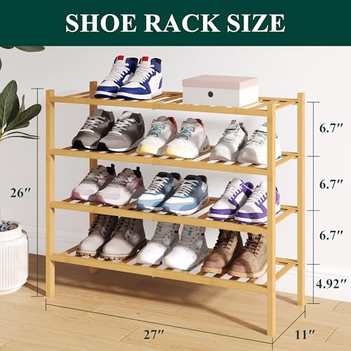 Smiry Bamboo Shoe Rack for Closet, 4 Tier Wooden Stackable Shoe Organizer, Free Standing Shoes Storage Shelf for Entryway, Front Door Entrance, Natural - color: Natural, size: 4 Tier - Medium
