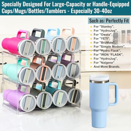Design for Stanley 40 OZ & Large Bottles & Tumblers with Handle - Acrylic Water Bottle Organizer - Stackable Clear Wine Rack Cup Holder for Home Kitchen Pantry Shelf Countertop Cabinet, 3 Tier Hold 12 - size: 3 Tier for 12