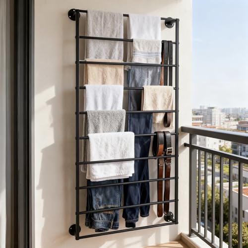 10-Layer Wall Mounted Display Rack, Wrapping Paper Ribbon Organizer Scarves Tie & Scarf Rack Belts Towel Holder Necktie Hijab Stand Metal Shelving for Home, Retail Stores, Flower Shop - color: Black, size: L: 23.6 in, H: 47.2 in