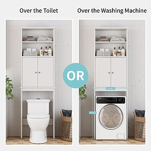 Shintenchi Over the Toilet Storage Cabinet, Bathroom Above the Toilet Rack, Bathroom Adjustable Shelf Organizer with Open Bottom Bar and Anti-Tip Device, White - color: White, size: 2 Open Shelves