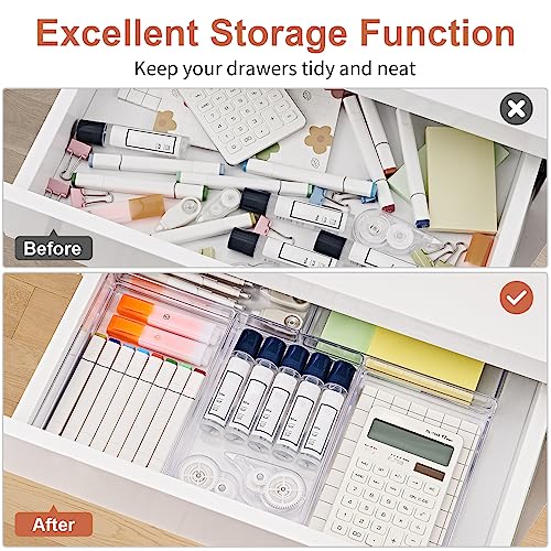 SMARTAKE 6 PCS Clear Plastic Drawer Organizers Set, Large Size Non-Slip Desk Drawer Organizer, Versatile Bathroom and Vanity Drawer Organizer Trays for Makeup, Bedroom, Office, Kitchen Utensils - style: 6 Pcs 9" x 6" x 2"