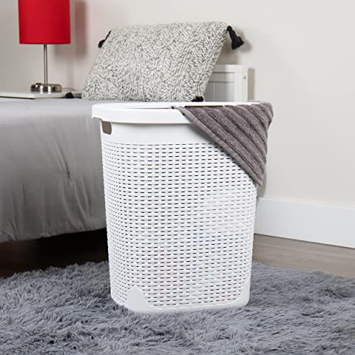 Mind Reader Slim Laundry Hamper with Lid, 50L Clothes Basket, Premium Wicker Design, Plastic, White - color: White