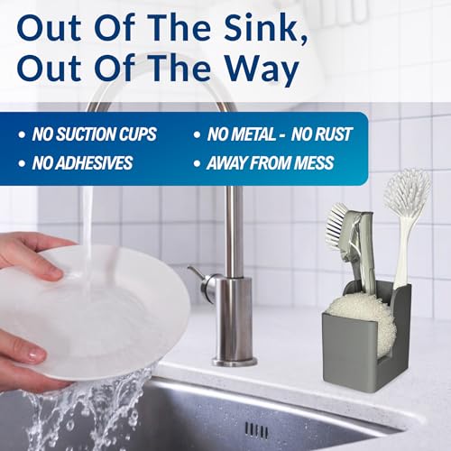 Spacewiser TidyNook Silicone Sink Caddy - Sponge Holder for Kitchen Sink, Dish Brush Holder, Fits Scrub Daddy Sponges, Scrub Mommy, and all Dish Sponges, Compact Kitchen Sinks Organizer Caddy, No Rust - color: Modern Gray