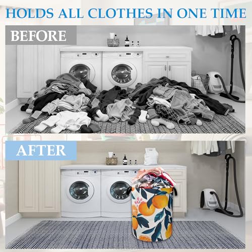 Lemon Floral Laundry Basket Collapsible Laundry Hamper with Handle, Oxford Clothes Toy Storage Bin for Bathroom Bedroom Room Decor 16" X 20.8" - color: Lemon Floral