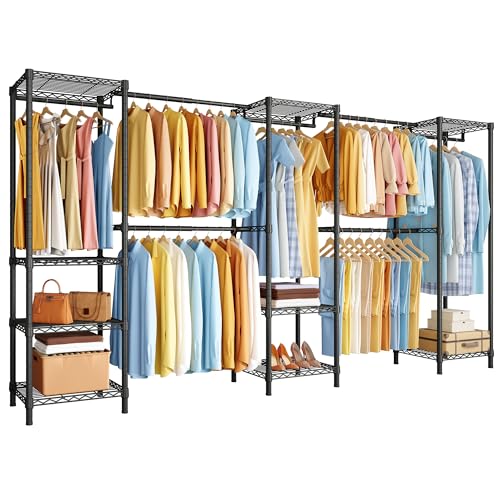 M2 Expandable Clothes Rack, Large Clothing Rack with 4 Extended Hanging Rods, Heavy Duty Garment Racks for Reach-in Closet System, Black Closet Extandable from 8'4"-11'2", Max Load 1000LBS - color: Black