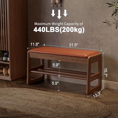AQIMUELE Shoe Rack Bench,2 Tiers Shoe Bench with Storage with Flip-Top,Wood Shoe Rack for Entryway,Hallway（Orange Upholstered Seat,11.8" D x 31.5" W x 15.7" H） - color: Orange Upholstered Seat, size: 11.8"D x 31.5"W x 15.7"H