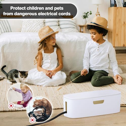 Cable Management Box - Large Cord Organizer Box to Hide Power Strip & Under Desk, TV Computer Wires Cable Organizer Box with Baby Proofs, Desk Cord Organizer for Home/Office - White - color: White