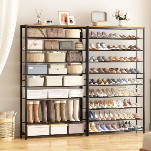 HOMEFORT 10 Tiers Shoe Rack Organizer,39.4" Shoe Storage Shelf for Closet, Shoe Rack for Entryway,Holds 45-50 Pairs of Shoe, Tall Shoe Stand with Metal Shelves and MDF Top Board,Rustic Brown - color: Rustic Brown, size: 10-Tier (11.8"D x 39.4"W x 70.47"H)