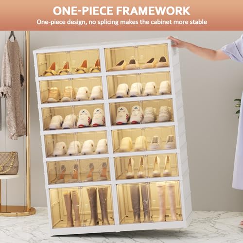SYNCVIBE Shoe Rack Organizer for Closet Entryway Foldable Sneaker Storage Shoe, Collapsible Shoe Cabinet, Stackable Shoe Storage Cabinet with Lids for Living Room (6 Tiers 24 Pairs) - size: 6 Tiers -24 Pairs