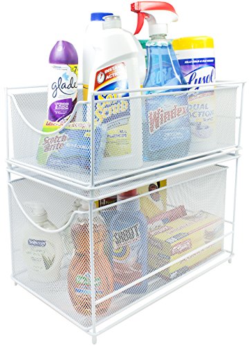 Sorbus® Cabinet Organizer Set—Mesh Storage Organizer with Pull Out Drawers—Ideal for Countertop, Cabinet, Pantry, Under the Sink, Desktop and More (White Two-Piece Set) - color: White, size: 2 Drawer
