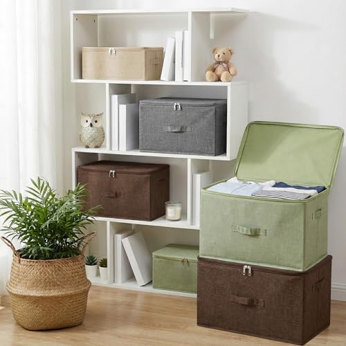 ANMINY Storage Bins with Zipper Lids 13 Qt Lidded Fabric Storage Boxes Baskets Cubes with Handles Collapsible Washable Cotton Linen Closet Shelf Clothes Organizer Containers - Coffee, Small - color: Coffee, size: Small (Pack of 1)