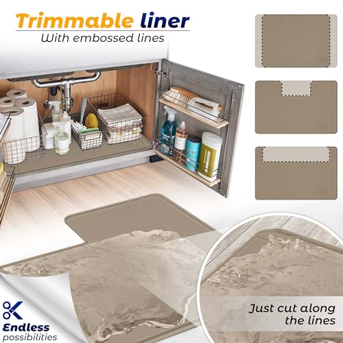 The Original Under Sink Mat - Adjustable Silicone mat, Waterproof Under The Sink Bathroom Vanity Mat - 28" x 19" or smaller - color: Brown, size: 28" x 19"