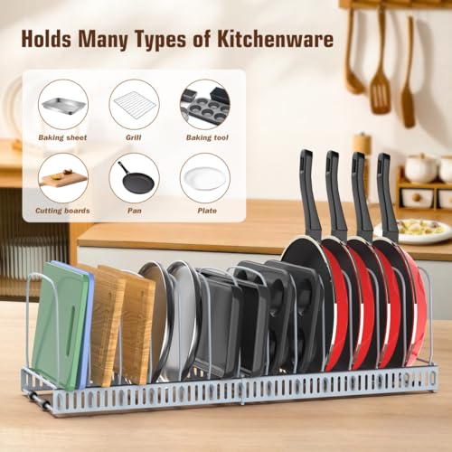 Housolution Cutting Board Organizer Rack, Expandable Baking Tray and Cookie Sheet Organizer with 14 Adjustable Dividers, Bakeware Muffin Tin Cupcake Pan Storage Organizer for Cabinet, Gray - color: Gray, size: 14 Dividers