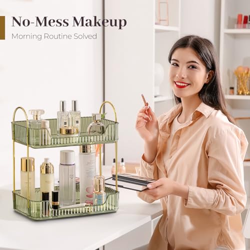 Aveniee Bathroom Counter Organizer, 2 Tier Perfume Skin Care Countertop Storage Shelf, Vanity Makeup Tray for Cosmetic Skincare Lotion,Green - color: Gem Green, size: 2 Tier