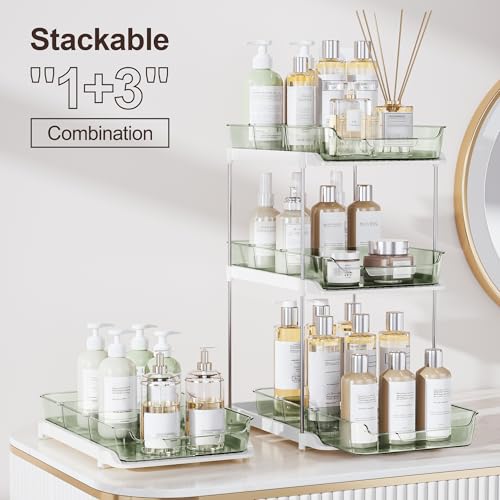 Delamu 2-Tier Multi-Purpose Bathroom Under Sink Organizers and Storage, Stackable Kitchen Pantry Organization, Pull Out Medicine Cabinet Organizer with Movable Dividers, Light Green, 2 Pack - color: Light Green, size: 2 Pack