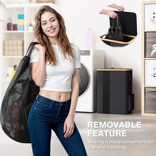 BlissTotes Laundry Basket with Lid, 80L Clothes Laundry Hamper with Handles and Removable Laundry Bag, Breathable Design Hamper with Lid for Bedroom, Bathroom, Dorm, Laundry Room - Dark Grey - color: Dark Grey, size: 80L
