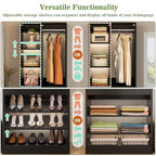 Besiost Closet System, 4.2–8.8 FT Closet Organizer with 2 Wooden Drawers and Shelves, Walk-in Closet System with 5 Hang Rods, Built-in Reach in Closet Tower, Can Fit 60 to 96 inch, Black - color: Black