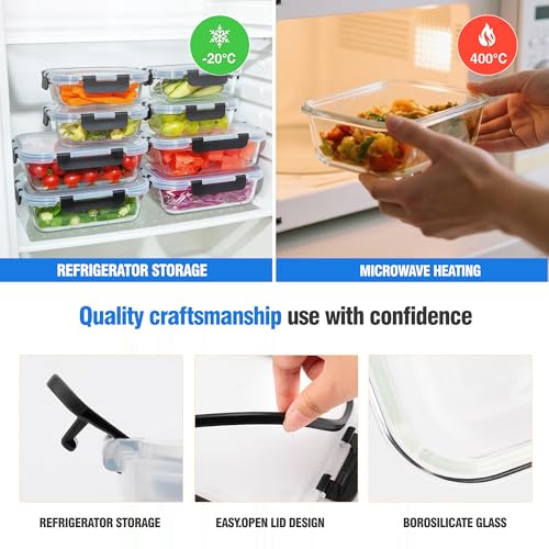 5-Piece Set, 36 oz Glass Meal Prep Containers with Snap-Lock Lids, Airtight Lunch Containers, Microwave, Oven, Refrigerator & Dishwasher Safe,Black - color: Black, size: 5pack-36oz-Black