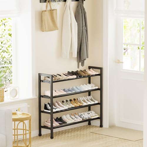 Mavivegue Expandable Shoe Rack, 4-Tier 19"-43.3" Adjustable Shoe Rack for Closet,Hall Entryway,Front Door,Garage, Sturdy Steel Space-Saving Rack, Black - color: Black, size: 4 Tier