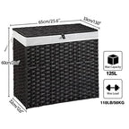 Greenstell Laundry Hamper with Lid, 125L Large Clothes Hamper with 3 Section & 2 Section Removable Liner Bags & 5 Mesh Laundry Bags, Handwoven Synthetic Rattan Divided Laundry Basket, Black - color: Black