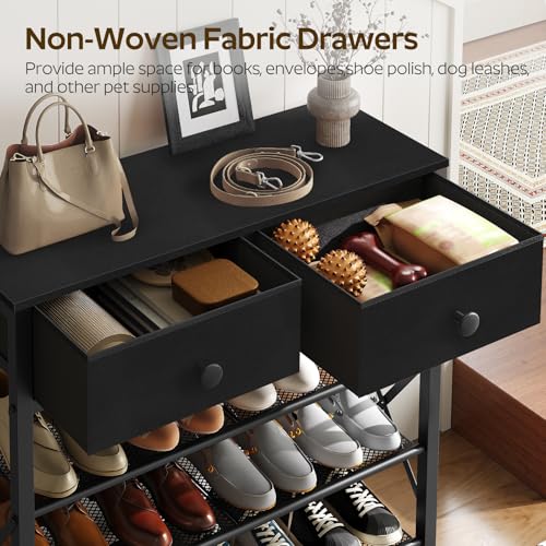 YATINEY 5 Tier Shoe Rack, Large Capacity Shoe Storage Organizer, Metal Shoe Shelf with Drawer and Wooden Top, for 20 Pairs of Shoes, for Entryway, Closet, Black SS25BB - color: Black, size: 27.7" x 10.8" x 37.7"