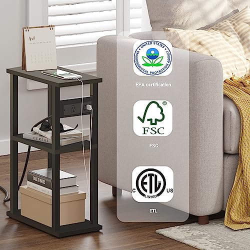 TUTOTAK Small Narrow Side Table with Charging Station, Set of 2 Skinny End Table for Small Spaces, Slim Nightstand with USB Ports and Outlet,Sofa Beside Table with Wheels, Black TB01BK047 - color: Black, size: 2 PC, style: With Plug