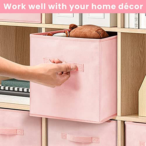Criusia Storage Cubes - 11 Inch Heavy Duty Fabric Storage Bins for Shelves Closet, Cube Organizer - 8 Pack Collapsible Cube Storage Bins Baskets for Organizing Clothes Blankets Toys (Pink) - color: Peach Pink, size: Medium -11 inches