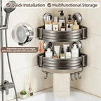 Corner Shower Caddy,Suction Cup Shower Bathroom Wall Shelf,No Drill Rust Proof Aluminum Organizer with Hooks,Floating Rack for Inside (Suction Cup Corner Shower Caddy,2 Tier,Gray) - style: Suction Cup Corner Shower Caddy ,2 Tier ,Gray