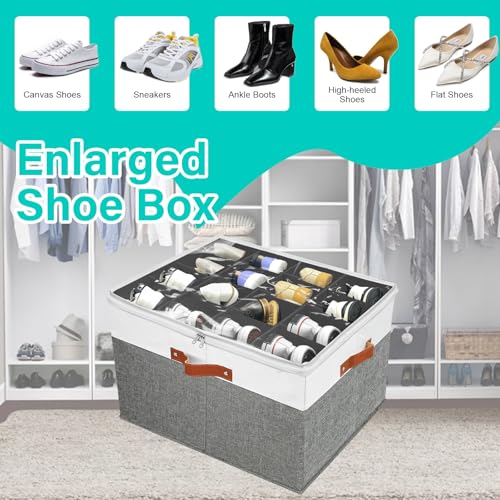 Shoe Storage Organizer for Closet,Stackable Shoe Storage Box for Entryway,Cube Storage Cabinet,Organizador De Zapato,Folding House Container with Clear Cover,Portable Holder Shoe Rack(Grey) - color: Grey