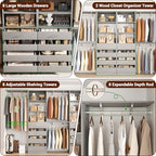 Aheaplus Closet System with Drawers Set of 2, Wood Closet Organizer System with 8 Hanging Rods & Top Shelves, Walk-in Closets Organizer Wardrobe Clothes Rack System, Cut Fits Spaces 4-9FT. Wide, Grey - color: Grey-2Sets