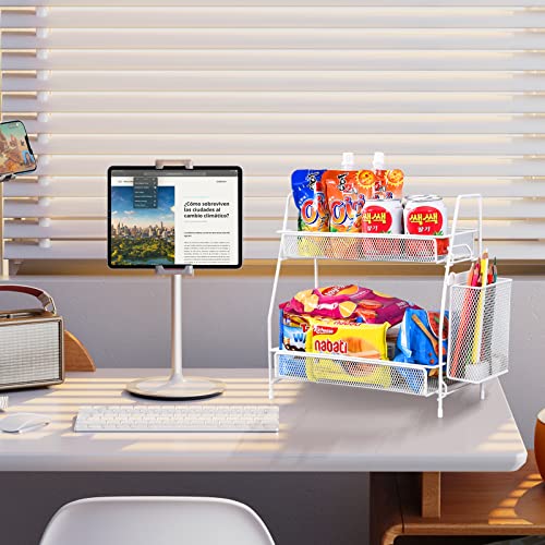 LEMIKKLE Countertop organizer for bathroom counter, bathroom organizers and storage, spice rack organizer for kitchen counter shelf with small basket(White) - color: White (Size: 7" x 12" x 13")