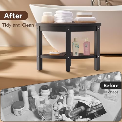 Shower Stool for Inside Shower, Corner Shower Stool, Shower Bench Seat with Storage Shelf for Shaving Legs Plastic Spa Bath Step Foot Rest for Bathroom Small Place - color: Black