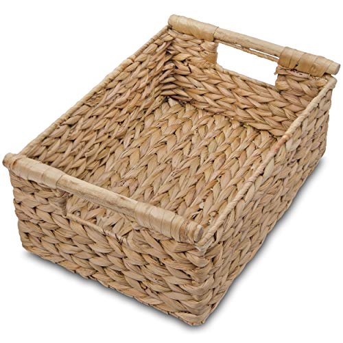 VATIMA Hyacinth Medium Wicker Basket 13.6x9.5x5.6" - With Handle, Living Room Decor, Rectangular Design - color: Water Hyacinth, size: Medium (13.6"L x 9.5"W x 5.6"H)