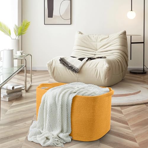 MEGASKET Extra Large Orange Storage Basket, 23.6" x 17" x 12" Rectangle Baskets for Organizing, Blanket Toy Bin Organizer, Colorful Woven Cotton Rope Baskets for Decor - color: Orange, size: 23.6"x17"x12
