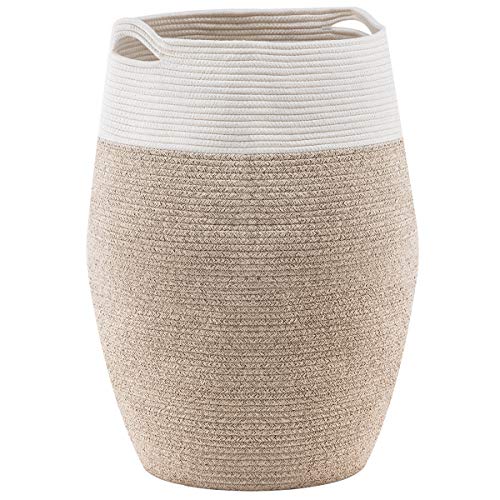 Cotton Rope Laundry Hamper by YOUDENOVA, 105L - Woven Collapsible Basket Clothes Storage for Blankets, Room Organizing, Bedroom Storage, – Brown & White - color: Brown