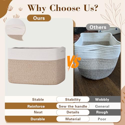 Baskets for Organizing,Storage Baskets,3 Pack Baskets for Shelfves,15"×10"×9" Woven Basket,toy storage bins,bins for organization - color: White&Brown