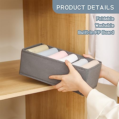Qozary 3 Pack Sock Underwear Drawer Organizer Dividers, Non-Woven Fabric Collapsible Cabinet Closet Storage Boxes for Clothes, Socks, Lingerie, Underwear, Tie, Belt, Baby, Bedroom (Gray, 6 Cells) - color: Gray, size: 6 Cells