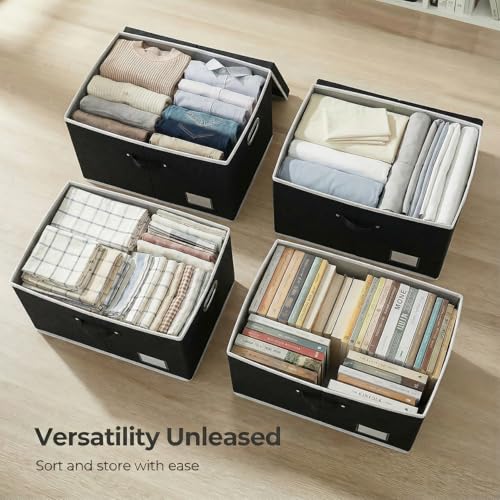 PRANDOM Storage Boxes with Lids [3-Pack] Fabric Collapsible Storage Bins Organizer Containers Baskets Cube with Cover for Home Bedroom Closet Office Nursery Black（23.4X15.9X11.5 - color: Black, size: XL(3-Pack)